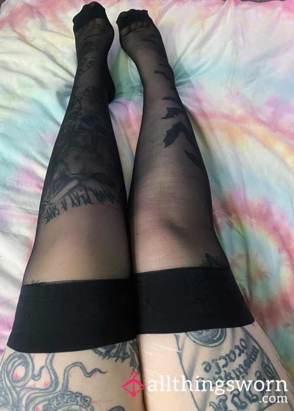 Worn Black Hold Up Stockings