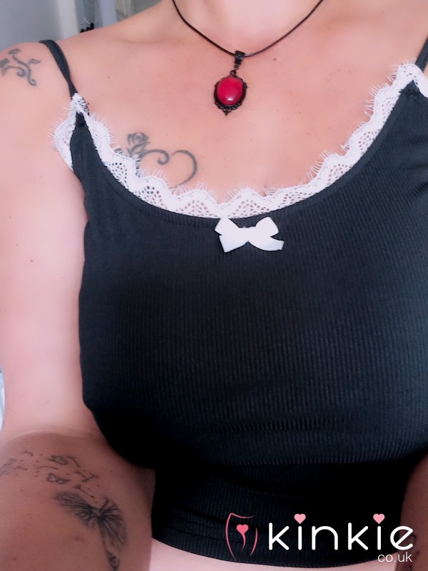 Worn Black Top White Lace No Bra Needed 😜