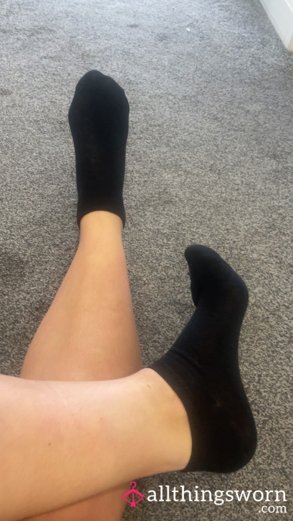 Worn Black Trainer Socks.