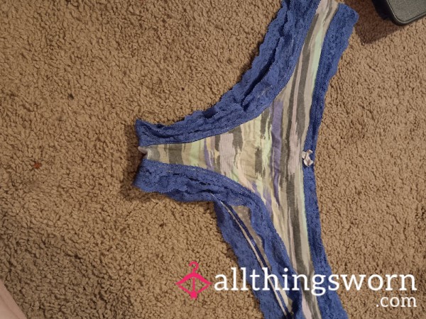 Worn Blue Lace Thong – Sweet, Striped & Deliciously Stained