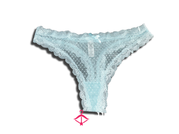 Worn Blue Lace Thong With Cotton Gusset