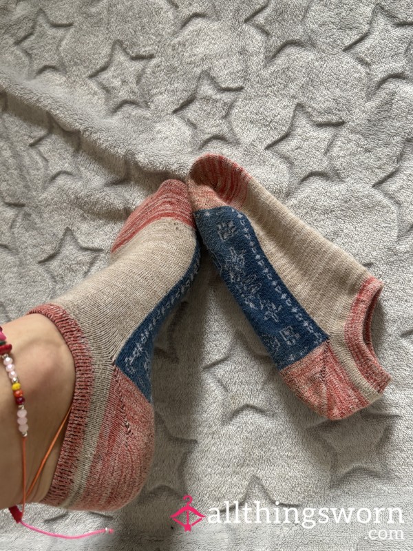🔥 WORN BLUE & RED ANKLE SOCKS — Bold, Dirty & Full Of Tease 🔥