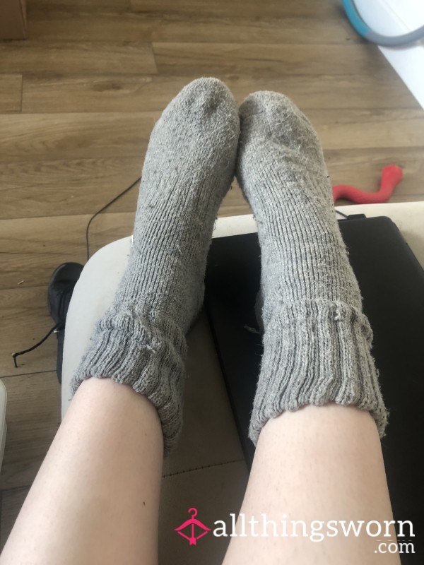 Worn Bobbly Grey Knit Socks (Size 5 UK Feet) - Wear For 24 Hours Up To 168 Hours