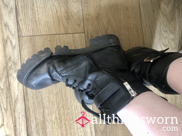 Worn Broken Faux Leather Boots (Size 5 UK)