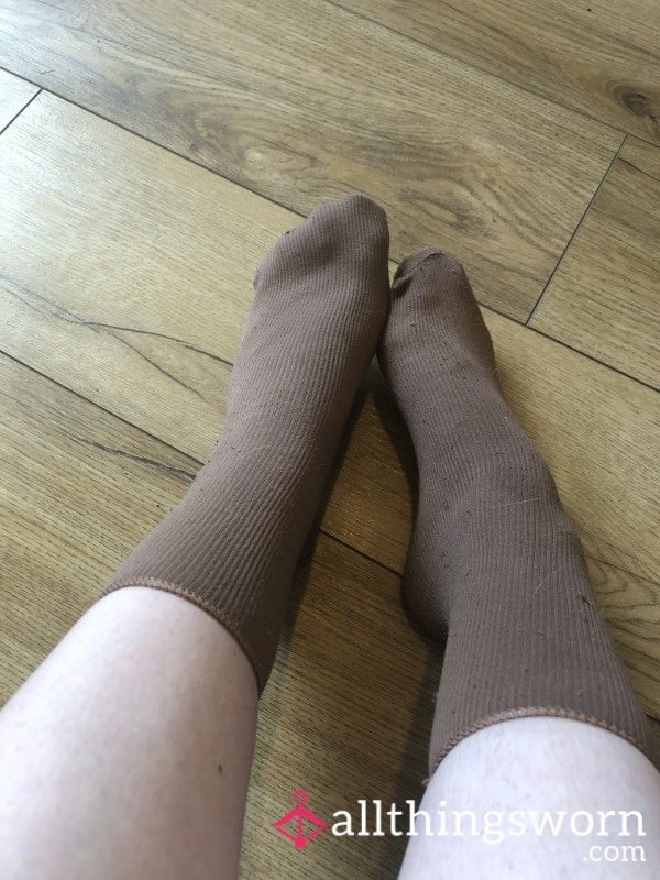 Worn Brown Lined Socks (Size 5 UK Feet) - Wear For 24 Hours Up To 168 Hours