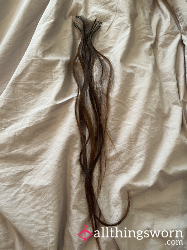 Worn Brunette Nano Hair Extensions – 22” (18 Months Of Wear)