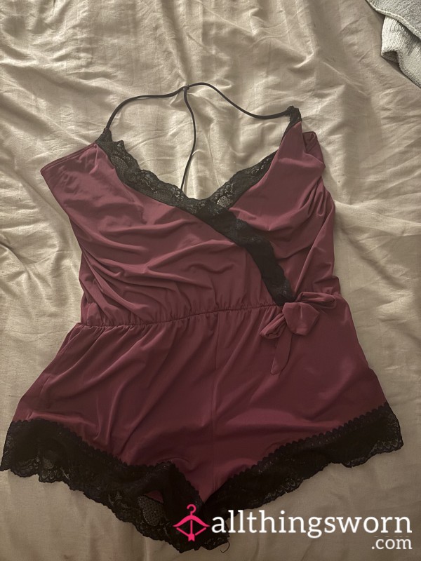 Worn Burgundy And Black Lace Playsuit 🖤