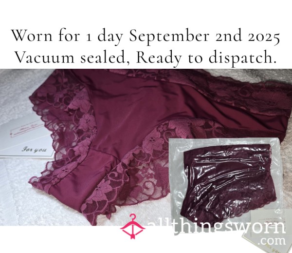 Worn Burgundy Lace Trim Panties