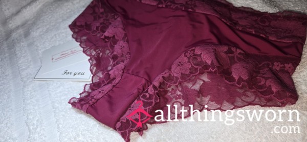 Worn Burgundy Lace Trim Panties