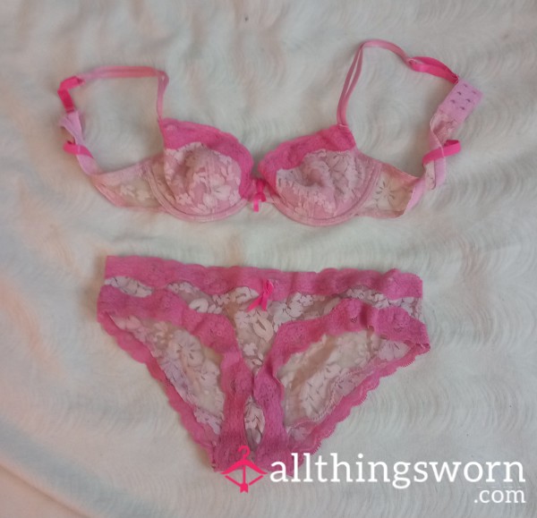 Owned By Couga For 15years S**y Pink Lacey Bra And Panties