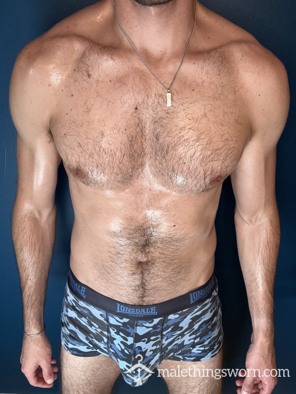 Worn By Creator Top Monster C*ck-LONSDALE Blue Camo Boxer Briefs, Pre Worn For 24hours