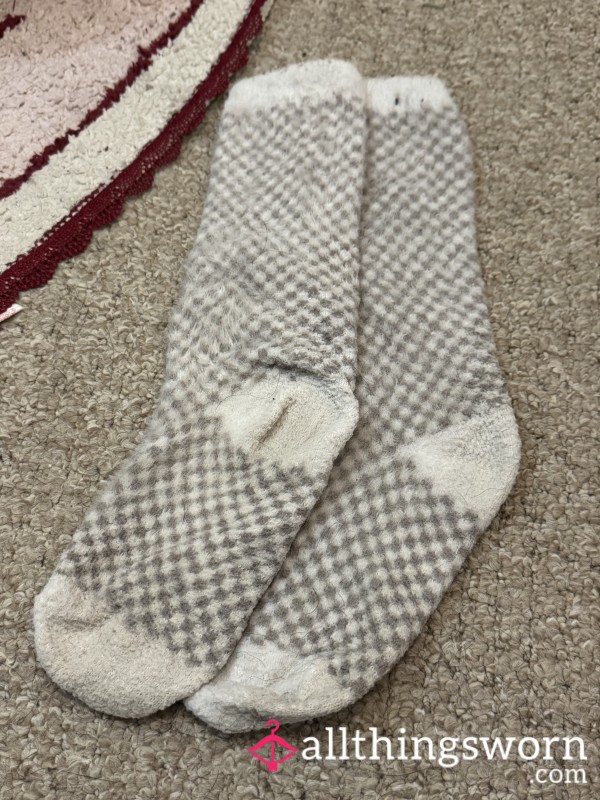 Worn Checkered Fluffy Socks