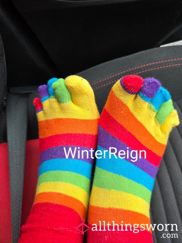 Worn Colourful Stripe Socks
