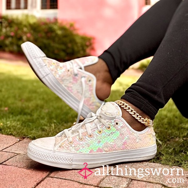 Worn Converse Chuck Taylor Peony Sequence (Bling) Shoes
