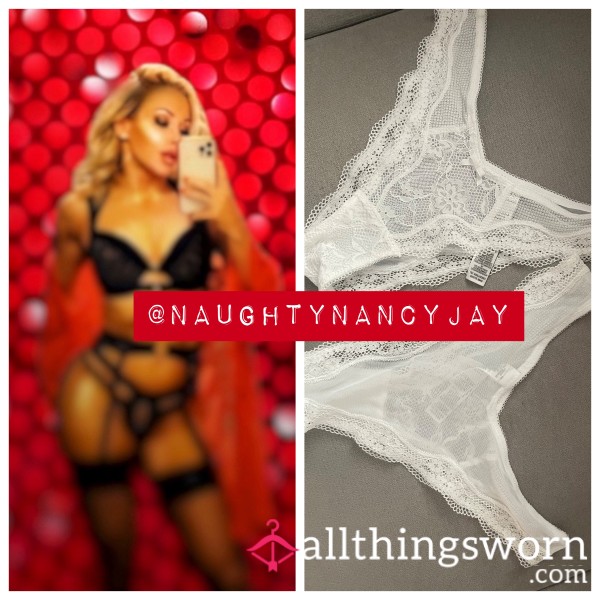 Worn / Custom Brazillian V White Lace Panties. £35! 😍 Check Out The ADD ON’S!