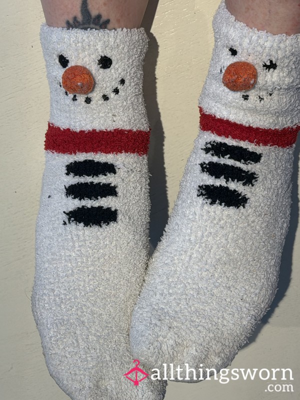 Worn Cute Snowman Socks Fluffy