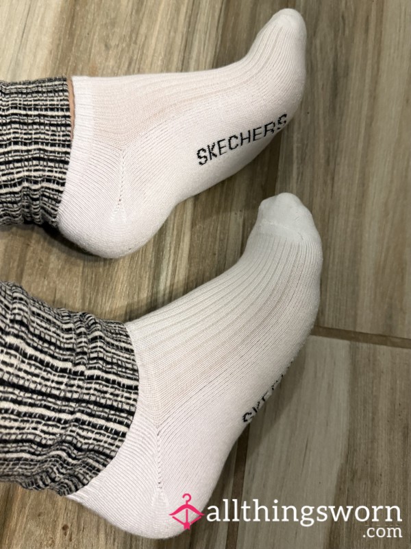 Worn Cute White Stripy Ankle Socks