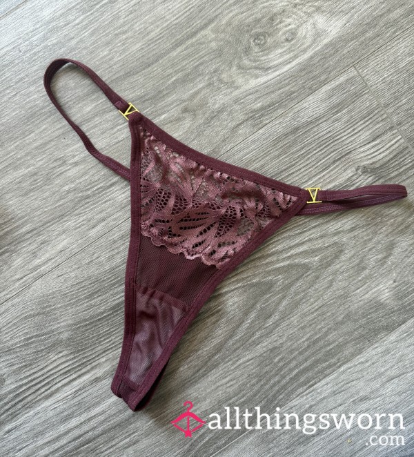 Worn Dark S**y Cotton & Lace Thong 😈🍑🥵💦