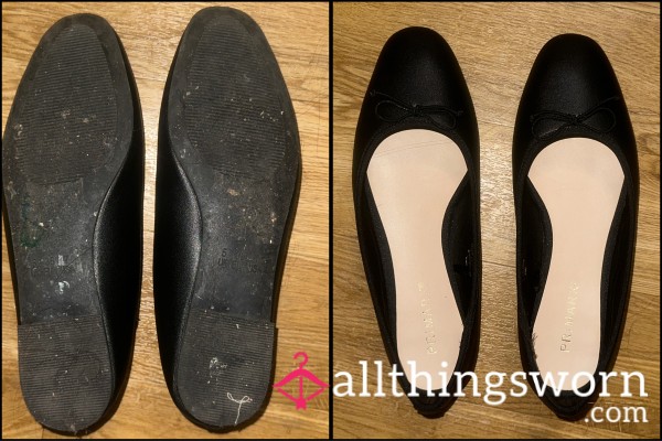 Worn Dirty Black Ballet Flats (uk Size 5) 🫶🏼