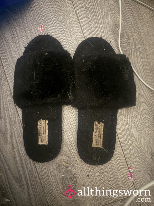 Worn Dirty Black Slippers
