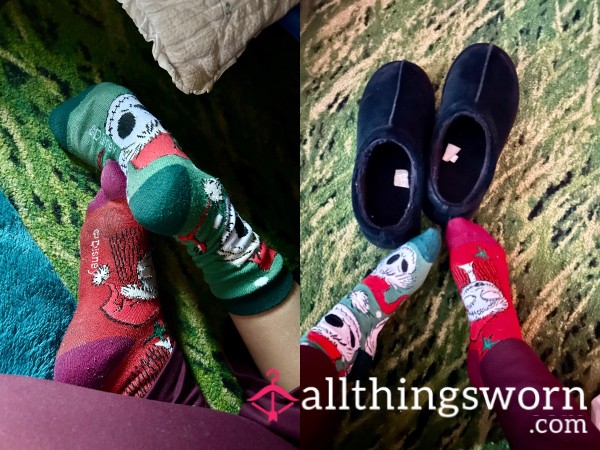 Worn Dirty, Smelly Mismatched Jack And Sally Socks