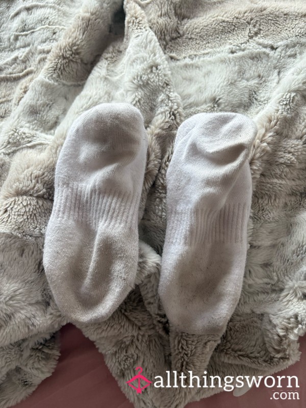 Worn Dirty Sweaty White Ankle Socks