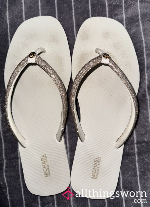Worn & Dirty White Designer Flip Flops