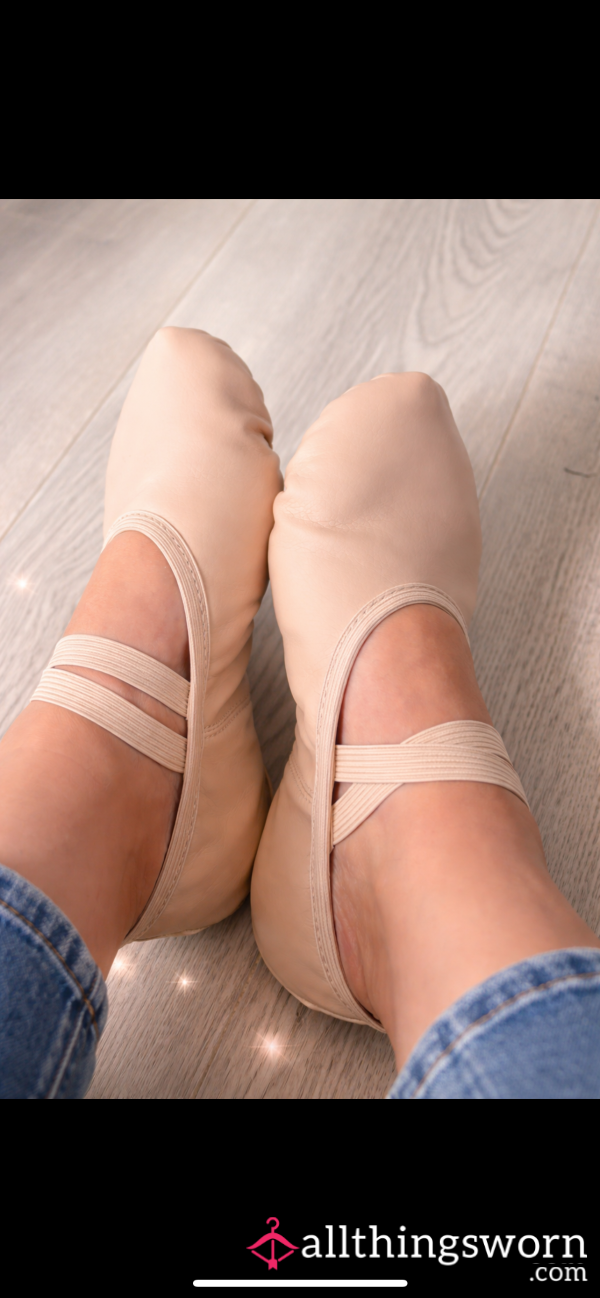 Worn Elegant Nude Ballet Flats.with Soft Finish And Supportive Elastic Straps