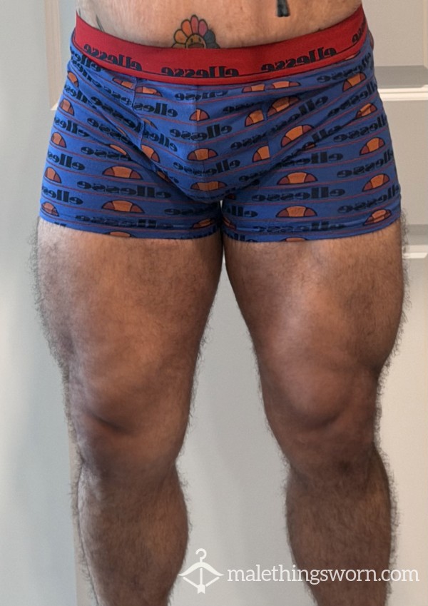 Worn Ellesse Cla**ic Logo Gym Briefs - Vibrant Blue Retro Print