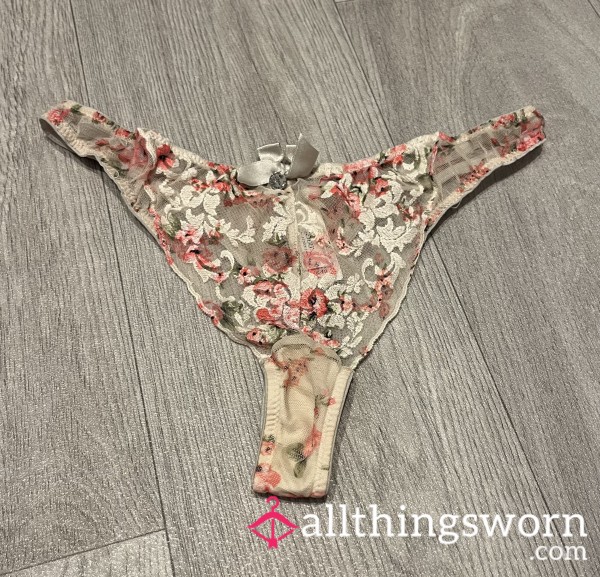 Worn Flor*l Lace Thong UK10