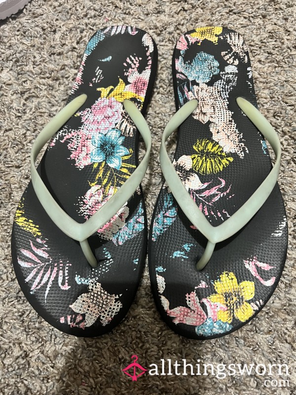 Worn Flor*l Slippers