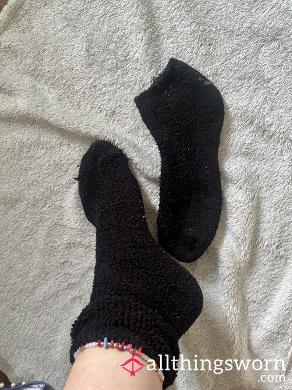 🖤 WORN FLUFFY BLACK SOCKS — Soft, Warm & Soaked In My Scent 🖤