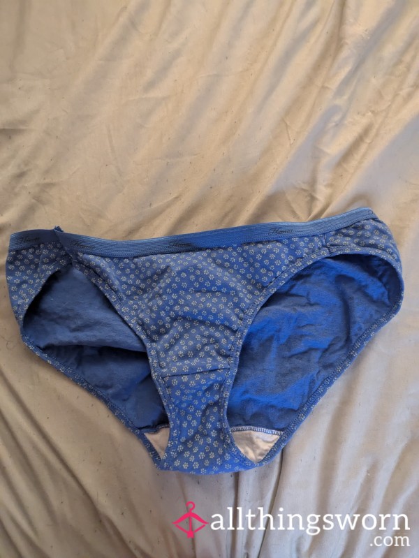 Worn Full Back Panty, Blue With Flowers On It, Will C*m In Them Before I Send Them Xo