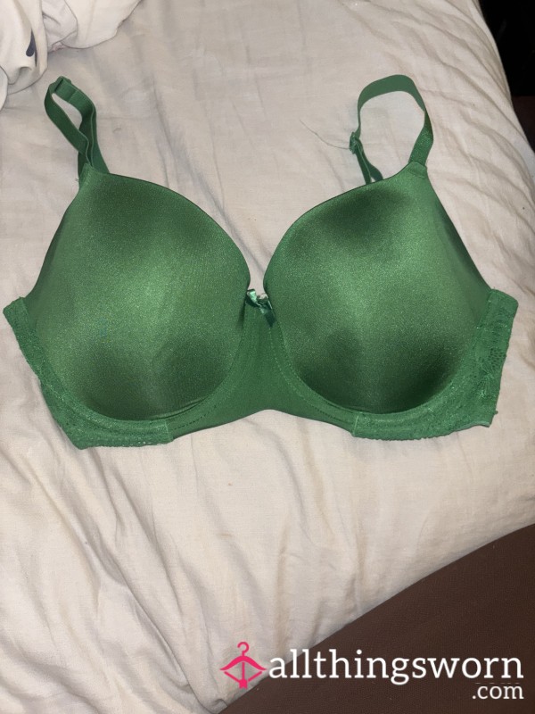 Worn Green Lace Bra