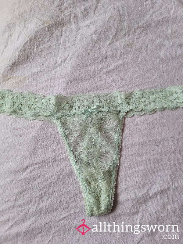Worn Green Lace Thong