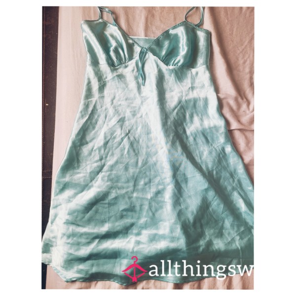 Worn Green Silk Feel S**y Nightie