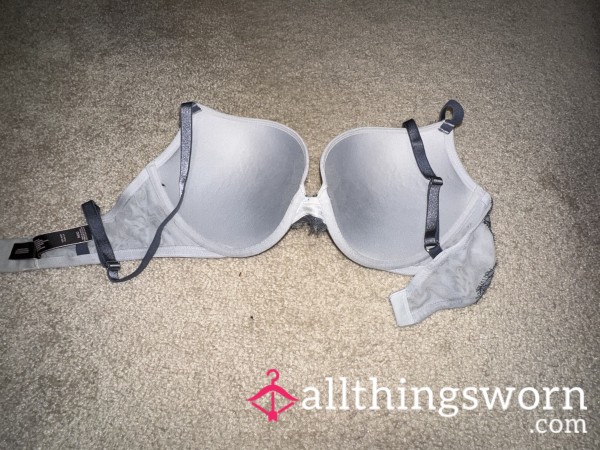 Worn Grey Bra With Sparkle & Lace Size 34DD