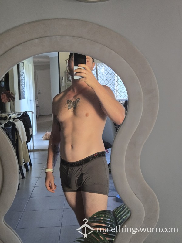 Worn Grey Fitness Jocks – Post-Gym Sweat & Musk | Size M | Fresh From Workout