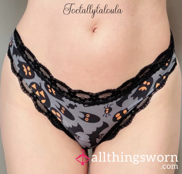 Worn Grey Halloween Lace Panties