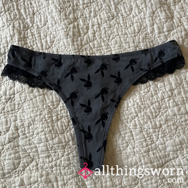 Worn Grey Lacy Playboy Panties