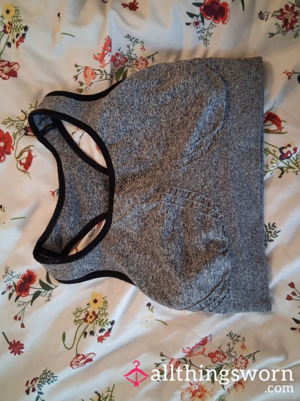 Worn Grey Sports Bra – Soft, Stretchy & My Go-To Comfy Piece