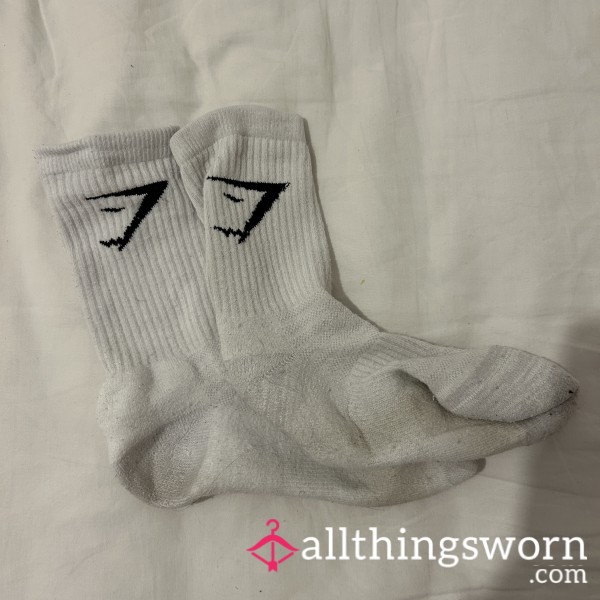 Worn Gymshark White Crew Socks