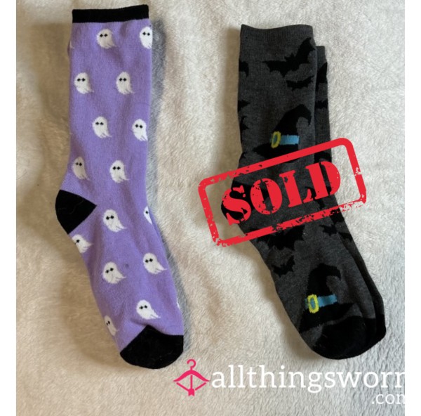 Worn Halloween Sp**ky Season Socks
