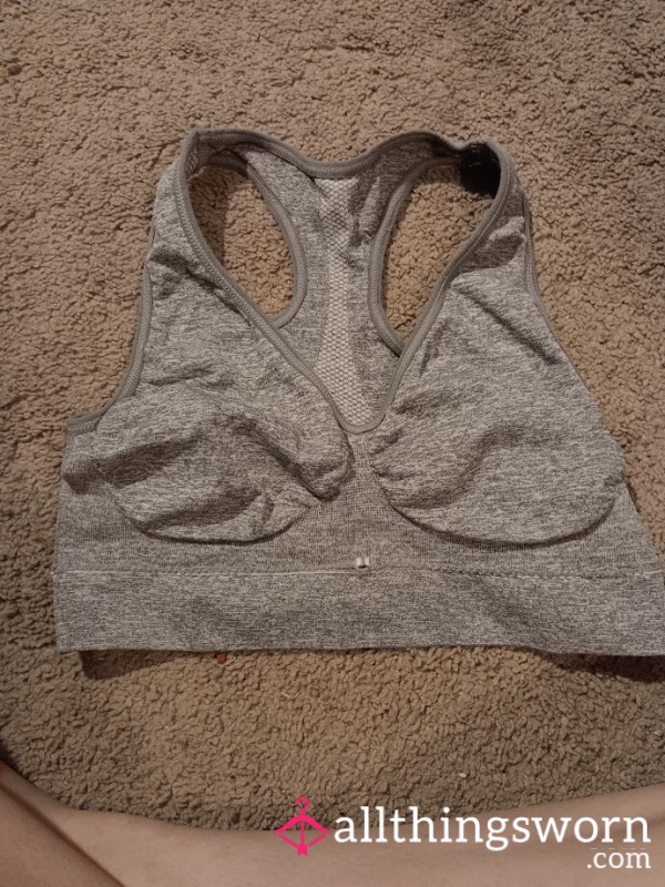 Worn Heather Grey Sports Bra – Racerback, Scented, And Full Of Daily Heat