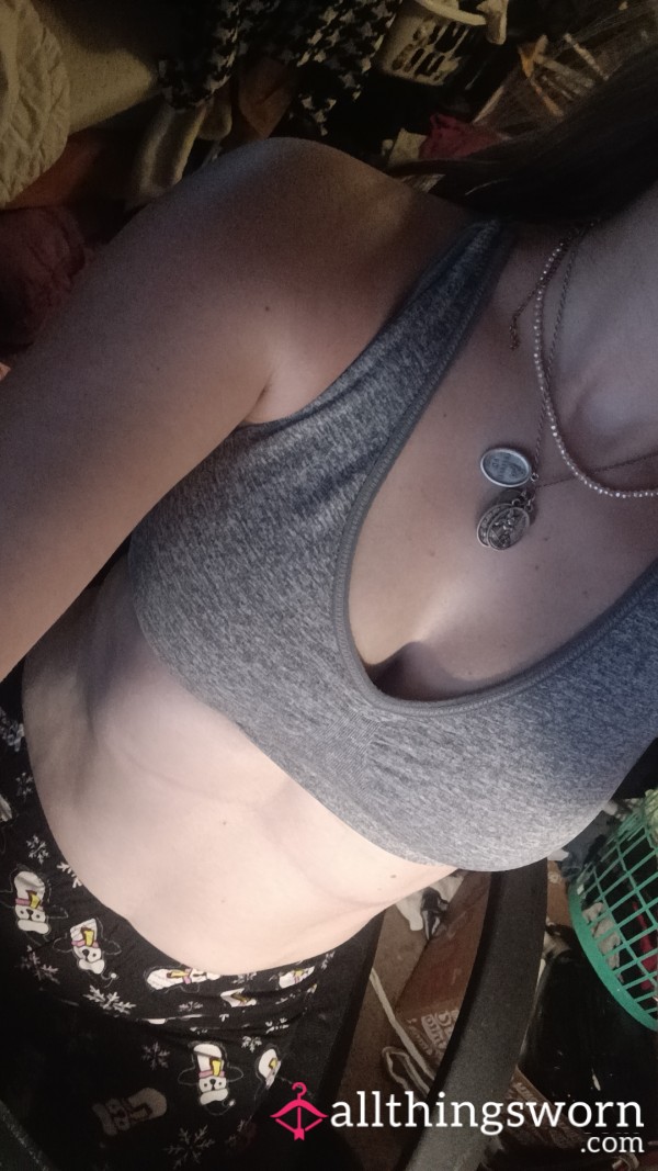 Worn Heather Grey Sports Bra – Racerback, Scented, And Full Of Daily Heat
