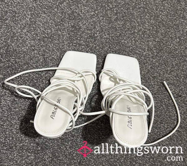 Worn Lace Up High Heels 🤍🦶
