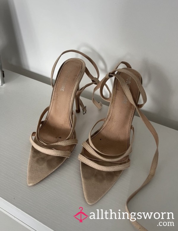 Worn Strappy Nude High Heels
