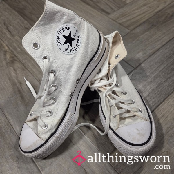 Worn High Top White Converse - Women's 8