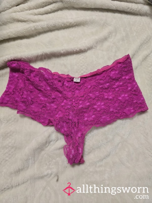 Worn Hot Pink Lace Cheeky Panties