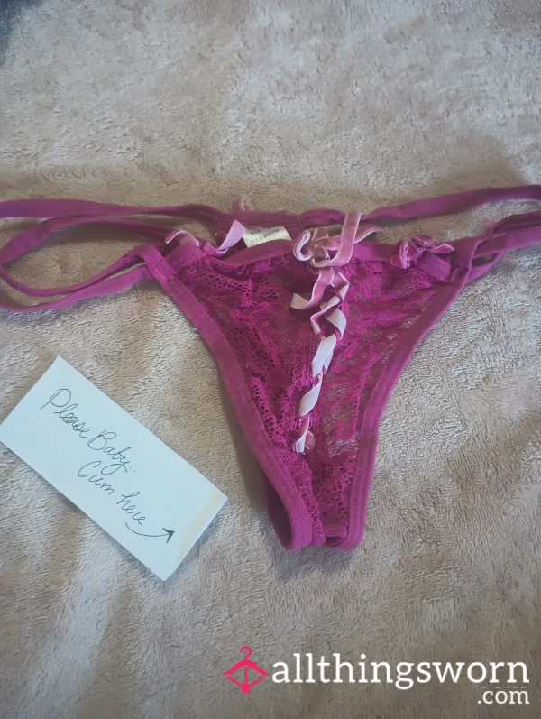 Worn Hot Pink Lacy Thong